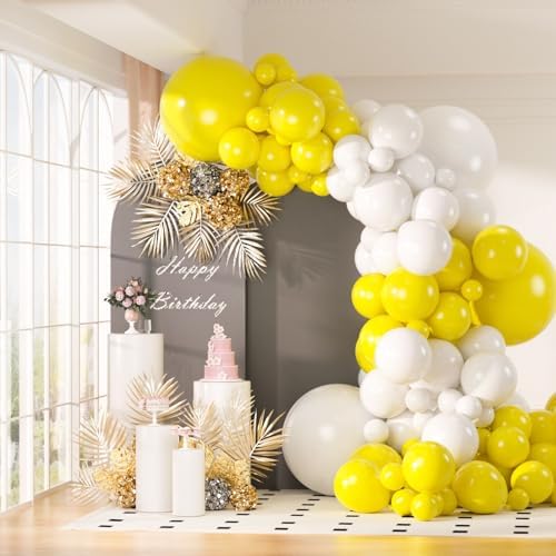 130pcs White and Yellow Balloons Garland Arch Kit, 18 12 10 5 Inch Different Sizes Pack Latex Balloon for Wedding Baby Shower Birthday Christmas Party Garland Decoration