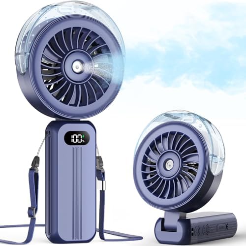 Otlonpe Handheld Misting Fan Portable, 4 High Speeds Rechargeable Hand Held Personal Fan Mist Water, 35ml Water Tank, 120° Foldable, Small Cooling Mister Fans for Travel, Outdoors, Hiking, Camping