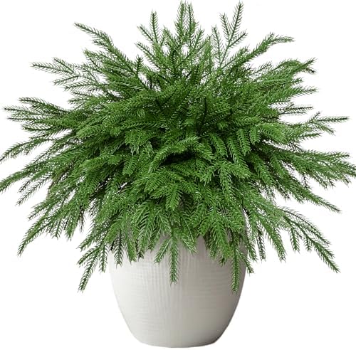 50 Pcs Christmas Real Touch Norfolk Stems, Artificial Pine Branches Faux Pine Sprigs Fake Greenery Stems Pine Picks for DIY Holiday Accessories Christmas Wreath Home Decoration