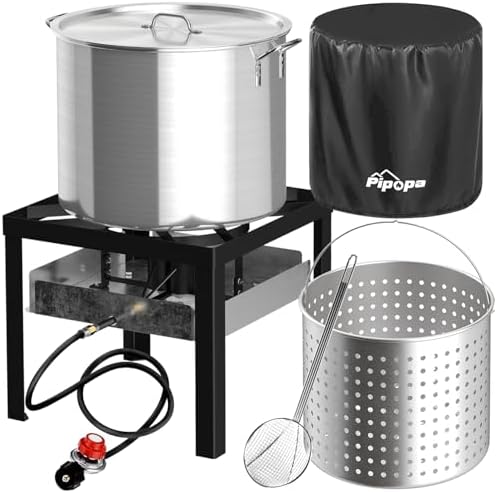 100QT Crawfish Boiler | Seafood Boiling Kit | Dustproof Cover & 16" Skimmer Included | 110,000BTU Propane Jet Burner | 0-20 PSI CSA Certified Regulator | Crab Boil Pot for Outdoor Backyard Cooking