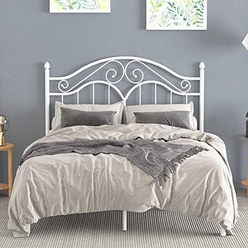 Elephance Full Size Metal Bed Frame with Vintage Headboard,11 Inches Storage Space Platform Bed No Box Spring Needed Easy Assembly,White