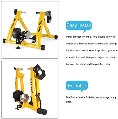 Bike Trainer, Magnetic Bicycle Stationary Stand for Indoor Exercise Riding, 26-29" & 700C Wheels, Quick Release Skewer & Front Wheel Riser Block Included
