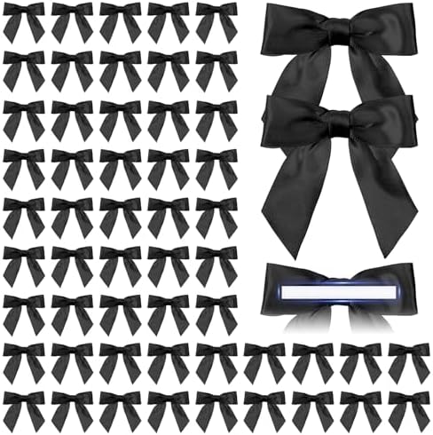 60 Pcs Satin Ribbon Bows 3 x 3 inches Self Adhesive Satin Bows for Gift Wrapping Premade Ribbon Bows with Double Sided Tape for Crafts Birthday Christmas Party Gift Wrap(Black)