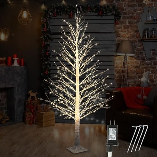 6FT 696LED Christmas Birch Tree Warm White Lights with Twinkle, LED Lighted Tree for Indoor Outdoor Home Party Decorations