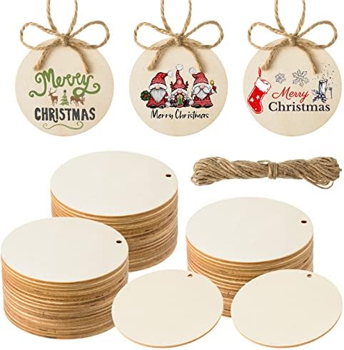 60 Unfinished Wooden Circles with Holes, 3 Inch Wood Discs for Crafts, Blank Wood Cutouts for Signs, Ornaments, Gift Tags, Christmas Decor