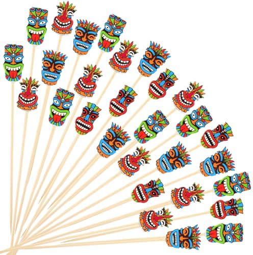 400 Pcs Tiki Martini Toothpicks for Olives Bamboo Cocktail Picks Hawaiian Luau Garnish Tropical Drink Picks Tiki Cocktail Sticks for Appetizers Food Fruit Beach Holiday Party Favors