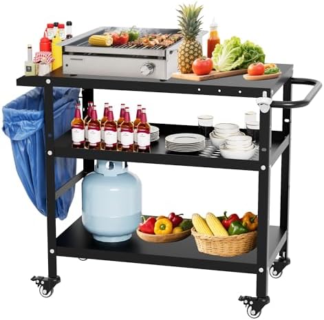 Outdoor Grill Cart, Grill Tables for Outside, Grill Carts Outdoor with Wheels, BBQ Cart Outdoor Prep Table, Pizza Oven Table for Outside, Griddle, Patio