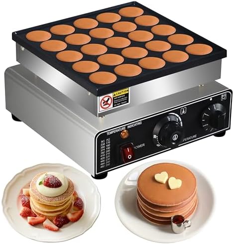 110V US Commercial 25PCS Mini Pancake Maker,950W Mini Dutch Pancake Maker Machine,Non-stick, Dutch Poffertjes Grill,Stainless Steel, Breakfast, Snacks, Desserts