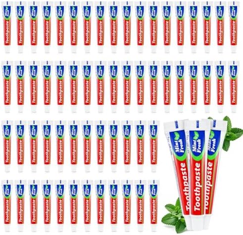 60 Tubes Bulk Travel Size Mini Toothpaste, 0.35 oz Disposable Mint Flavor Pocket Teeth Paste Small Essential Toothpaste for Travel, Home/Hotel/Guests/Charity/Homeless/Camping Oral Care (Single Use)