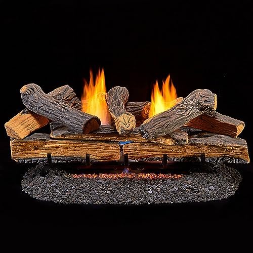 Duluth Forge DLS-30R-1 Dual Fuel Ventless Fireplace Logs Set with Remote Control, Use with Natural Gas or Liquid Propane, 33000 BTU, Split Red Oak, 30 Inches