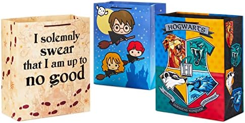 Hallmark 13" Large Harry Potter Gift Bag Bundle (3 Bags: Hogwarts Crest, Marauder's Map, Harry, Ron & Hermione) for Birthdays, Kids Parties, Christmas