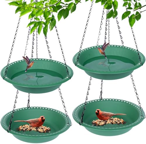 4 Pack Hanging Bird Feeder and Bird Bath Tray 10 inch for Garden Yard Outside, Green