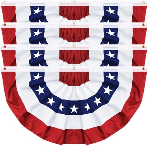 4 Pack 3x6 FT American Bunting Flag, USA Pleated Fan Flag Patriotic Half Fan Banner 4th of July Decorations Outdoor Memorial Day Decor Fourth July Independence Day Outside Red White and Blue Decor