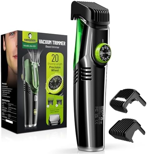Beard Trimmer for Men: Vacuum Mustache Trimmer IPX7 Waterproof- Rechargeable Electric Beard Cutting Kit with Adjustable Length Comb- Built-in Vacuum for Sideburns, Stubble