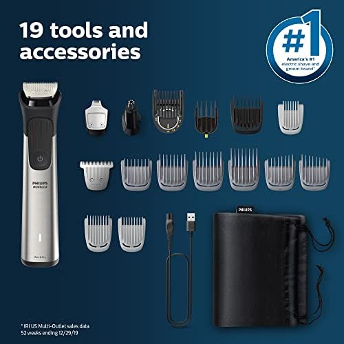 Philips Norelco Multigroom 7000 Series, All-in-One Trimmer, Beard Trimmer and Hair Clipper, 19-Piece Men's Grooming Kit for Beard, Head, Hair, Body, and Face, Soft Pouch, MG7910/49