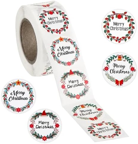 500 Pcs Merry Christmas Stickers for Envelopes, 1 Inch Circle Adhesive Christmas Labels Holiday Stickers Round Xmas Tag Envelope Seal Decals for Christmas Greeting Card, Presents and Gifts (1 in)