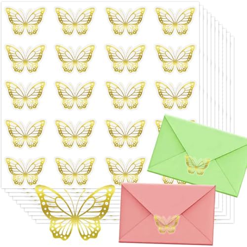 600Pcs Butterfly Stickers,Gold Foil Envelope Seals Stickers, Gold Butterflys Gold Stickers, Self-Adhesive Spring Butterfly Labels Stickers for Wedding Invitation, Christmas Envelope Sticker