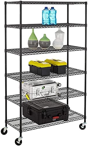 FDW 48" L×18" W×76" H Wire Shelving Unit Metal Shelf with 6 Tier Casters Adjustable Layer Rack Strong Steel for Restaurant Garage Pantry Kitchen Garage,Black