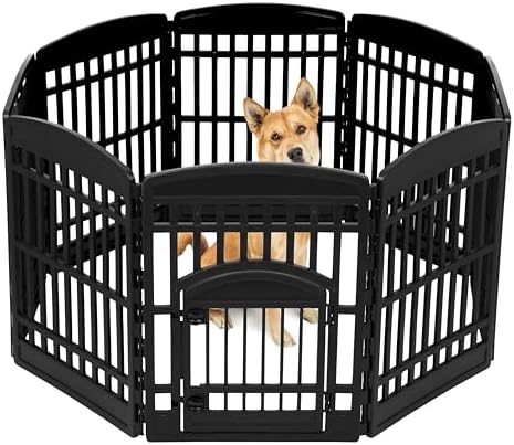 IRIS USA 34" 8-Panel Pet Playpen with Door, Dog Playpen, For Medium and Large Dogs, Keep Pets Secure, Easy Assemble, Fold It Down, Easy Storing, Customizable, Black