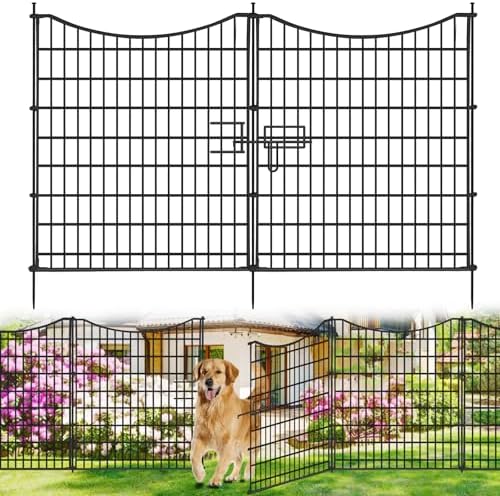 18 Panels No Dig Decorative Fence with Gate, 33 in(H) X 40.5 ft(L) Tall Garden Fence Animal Barrier, Rustproof Metal Wire Edging Border, Temporary Dog Fencing for Outdoor, Yard, Patio