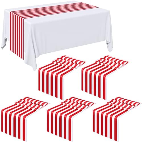 6 Pieces Striped Table Runner Wedding Polyester Table Decor Red White Striped Design Tablecloth Elegant Decor for Indoor Events Family Dinner Outdoor Banquet Parties Celebrations (12 x 72 Inch)