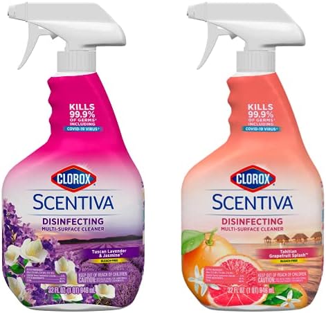 Clorox Scentiva Multi Surface Cleaner Spray, 32 OZ (Variety Pack) Tuscan Lavender and Jasmine & Tahitian Grapefruit Scents
