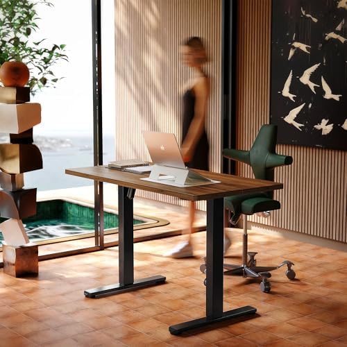 HUANUO 43 x 24 inch Electric Standing Desk Adjustable Height, 4 Memory Height Settings, Sit Stand Up Desk for Home Office & Computer Workstation, Black Walnut