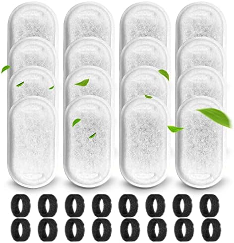 Cat Water Fountain Filters for 108/3.2L& 67oz/2L Stainless Steel Pet Water Dispenser Fountain Filters,16 Cat Fountain Filter Replacement with 16 Sponges (16 Filters&16 Sponges)