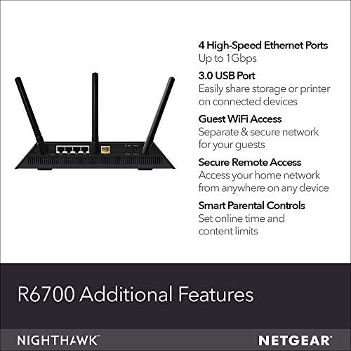 NETGEAR R6700 Nighthawk AC1750 Dual Band Smart WiFi Router, Gigabit Ethernet (R6700) (Renewed)
