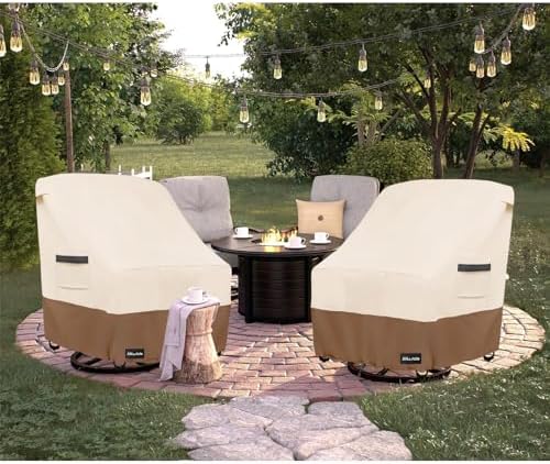 Outdoor Swivel Lounge Chair Cover 2 Pack,Waterproof Heavy Duty Lawn Patio Chair Covers,Patio Swivel Chair Covers for Outdoor Furniture (33 W x 35 D x 38.5 H inches) Beige&Brown