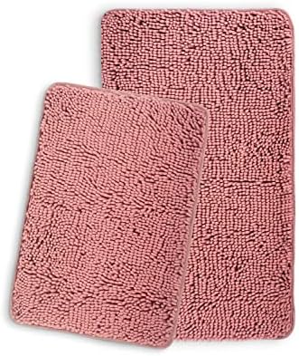Yeaban Bathroom Rugs Sets 2 Piece – Thick Chenille Bath Mats | Absorbent and Washable Bath Rug Non-Slip, Plush and Soft Rugs for Bathroom Floor, Shower, Sink - (Rose Dawn, 17" x 24"+20" x 32")