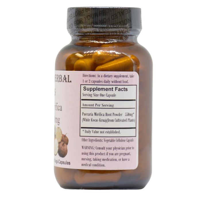 Pueraria Mirifica | 550 mg Per Capsule | Promotes Natural Beauty, Skin Elasticity & Hair Health | 60 Veggie Capsules | Non-GMO | Stearate Free | Glass Bottle