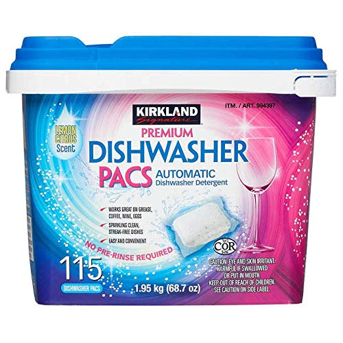 Kirkland Signature Premium Dishwasher Detergent Pacs: Lemon Citrus Scent - 115 Pacs (68.7 oz) + Bonus Gift