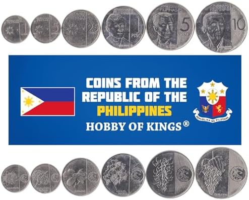6 Coin Set from Philippines | 1 5 25 Sentimo 1 5 10 Piso Coin Set Collection | Exotic Flowers | Famous Figures | Circulated 2017-2020