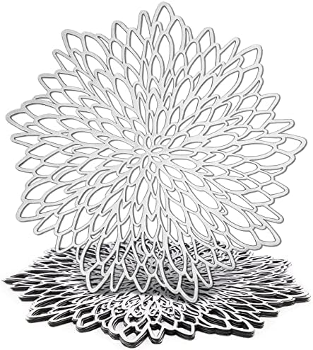 10 Pack Silver Metallic Vinyl Placemats for Thanksgiving, Christmas, Holiday, Leaf Design, 14.4 in