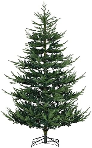 HOMCOM 7.5 Foot Artificial Christmas Tree, Nordic Pine Hinged Xmas Tree with 1218 Realistic Branches, Wide Steel Base, Auto Open, Green