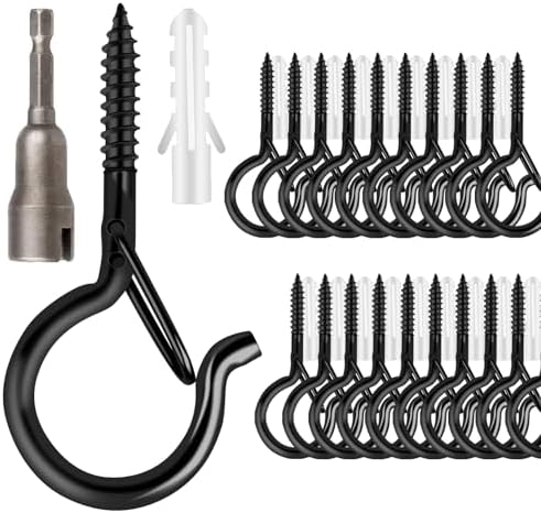 36 PCS Q-Hanger Hooks with Safety Buckle, Windproof Screw Hooks for Outdoor String Lights Hanging Christmas Lights, Plants, with 1 Wing Nut Driver