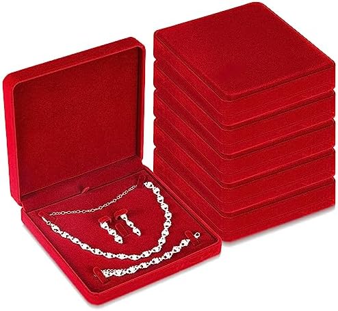 Yinkin 6 Pcs Velvet Jewelry Set Box Jewelry Display Case Earring Ring Bracelet Necklace Gift Box Pearl Necklace Storage Case for Mother's Day Wedding Travel Anniversary(Wine Red)