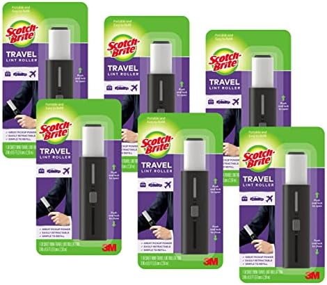 Scotch-Brite Mini Travel Lint Roller, Works Great On Pet Hair, 6 Rollers, 30 Sheets Per Roll, 180 Sheets Total