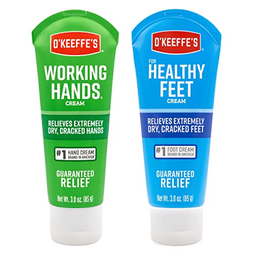 O'Keeffe's Working Hands Hand Cream (3 oz Tube) and Healthy Feet Foot Cream (3 oz Tube) - Repairing Skincare for Extremely Dry, Cracked Hands and Feet