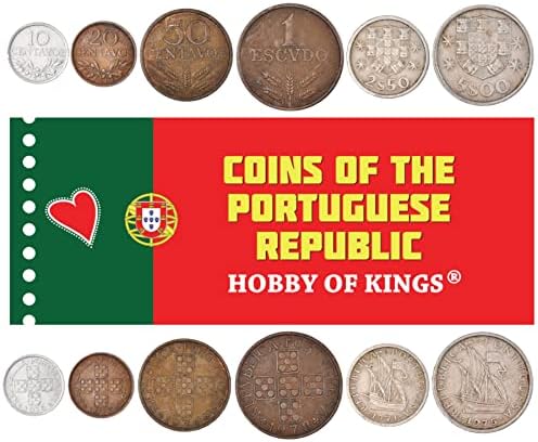 6 Coins from Portugal | Portuguese Coin Set Collection 10 20 50 Centavos 1 2.50 5 Escudos | Circulated 1969-1979 | Ship | Quinas