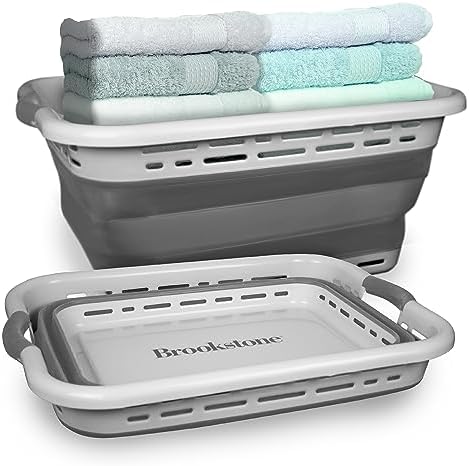 BROOKSTONE, 1 UNIT, 11 GALLONS - [OUR LARGEST BASKET EVER] 24" Collapsible Laundry Basket, Comfort Non-Slip Grip Handles, Minimalist Space Saving Design, Portable Pop-Up Hamper, [BPA FREE]