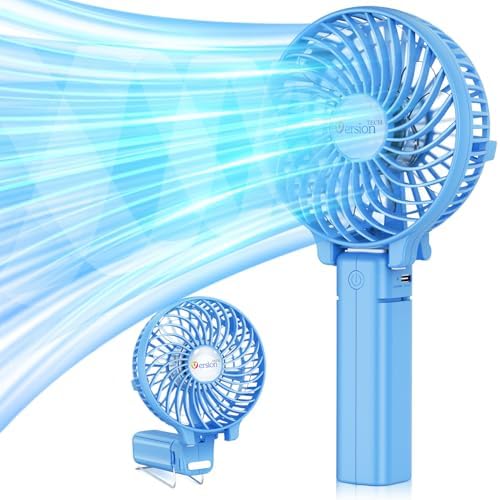 VersionTECH. Portable Handheld Fan, Powerful+Durable+4000mAh+180° Foldable, Mini Table Fans with USB Rechargeable Battery Operated Cooling Accessories for Personal Use, Travel, Office Blue