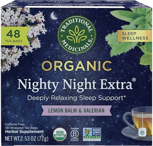 Traditional Medicinals Organic Nighty Night Extra Tea With Valerian Root for Relaxation, 48 Tea Bags