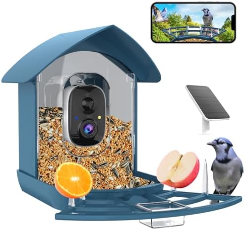 Bird Feeder with Camera,FHD Live View Video,Smart WiFi Bird Feeder Camera with Solar Panel,AI Birds Identification,IP65 Waterproof Birds House with Cam,Instant Arrival Alerts,Ideal Gift for Fathers