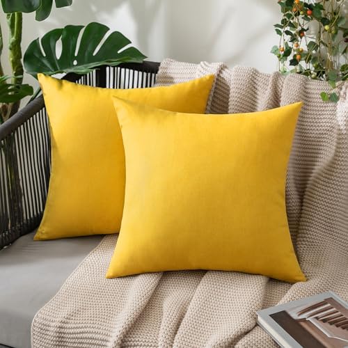 MIULEE Pack of 2 Decorative Outdoor Solid Waterproof Spring Throw Pillow Covers Faux Linen Garden Farmhouse Cushion Cases for Patio Tent Balcony Couch Sofa 18x18 inch Mustard Yellow