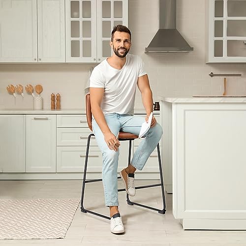 DUMOS 26 Inch Counter Height Bar Stools Set of 4, Modern Faux Leather High Barstools with Back and Metal Leg, Bar Chairs for Kitchen lsland, Brown