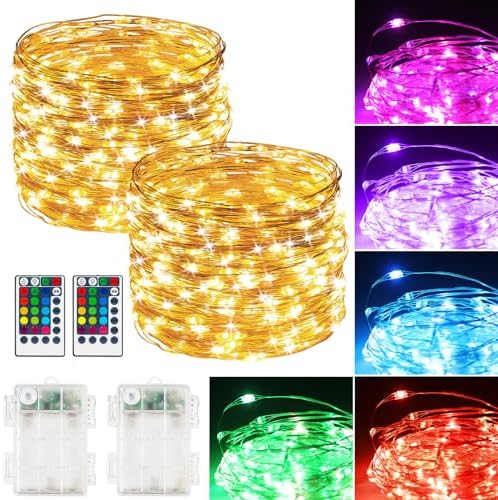 2Pack Battery Fairy Lights, Total 78Ft 240LED, Battery Operated Fairy Lights with Remote and Timer, RGB Color Changing String Lights/Twinkle Lights for Bedroom Indoor Christmas Decoration