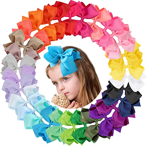 30Pcs 6 Inch Hair Bows for Girls, Oaoleer Grosgrain Ribbon Bows Alligator Clips Double-deck Big Hairbows Hair Barrettes Hair Accessories for Toddlers Girls Kids Children