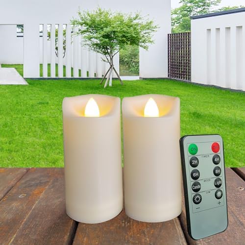 2"x4" Outdoor LED Battery Operated Candles with Timer/Remote Plastic Flickering Waterproof Flameless Candles Wedding Party Halloween Christmas Birthday Decoration Realistic Slim Tall Pillar Candles